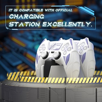 PlayVital Silicone Skin Set for PS5 Controller - Mecha Rhino Design, Anti-Slip Grip Cover Protector Compatible with Charging Dock, with Thumb Grips & Touchpad Sticker - White & Light Violet - color: White & Light Violet