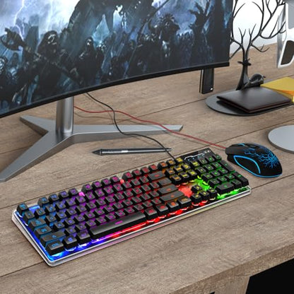 Gaming Keyboard and Mouse Combo, K1 RGB LED Backlit Wired Keyboard with 104 Key Computer PC Gaming Keyboard for PC/Laptop (Black) - color: K1 black