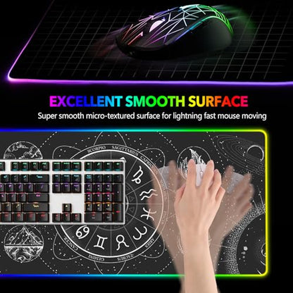 AIMSA RGB LED Gaming Mouse Pad, 14 Modes Glow Pad, Extra Large Gaming Mousepad, 35.4 x 15.8 inch Extended Big Waterproof Keyboard Mouse Pad Mat, Black Cosmic Constellation Magic - color: Black Cosmic Constellation Magic