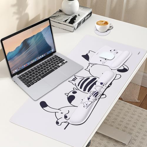 MEGREZ 4-in-1 Mouse Pad with Wrist Rest Ergonomic Memory Foam Desk Mat Set | ergonomic, anti-slip base, 4pcs set, desk pad, mouse wrist rest, keyboard rest, coaster, ideal for office & gaming - color: Beige
