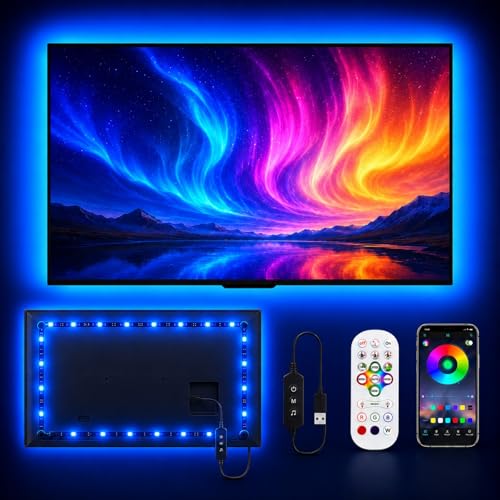 MORIACC LED Lights for TV, 16.4ft TV LED Backlight for 45-75 Inch TVs, Strip Lights with Music Sync, Bluetooth APP and Remote Control, USB Powered for Bedroom Gaming Home Decor - size: 16.4 FT