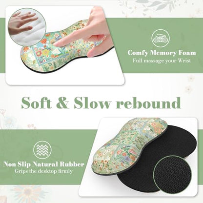 iLeadon Mouse Pad and Keyboard Wrist Rest, Large Computer Desk Mat Set | Mouse Pad Set with Wrist Pad for Keyboard, Cute Green Desk Pad Mat with Non Slip Base Office Home(Floral) - color: Green