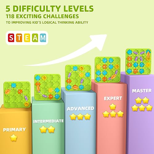 burgkidz Road Builder STEM Toys: 118 Challenges Board Games & Maze Puzzles | Squirrel Logic Track Building Blocks for Kids Ages 4 8 Montessori Educational Brain Teaser Birthday Gifts for Boys Girls - size: medium size