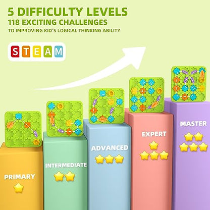 burgkidz Road Builder STEM Toys: 118 Challenges Board Games & Maze Puzzles | Squirrel Logic Track Building Blocks for Kids Ages 4 8 Montessori Educational Brain Teaser Birthday Gifts for Boys Girls - size: medium size