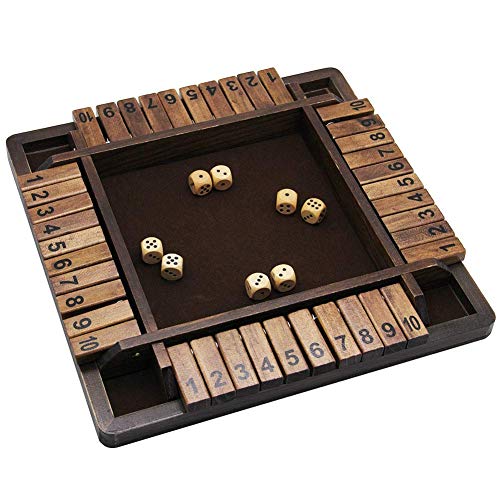 Juegoal Wooden 4 Players Shut The Box Dice Game, Classics Tabletop Version and Pub Board Game, 12 inch - style: 4 Players