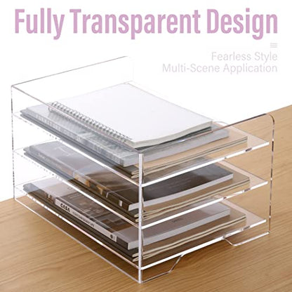 SANRUI Acrylic Paper Organizer Letter Tray for Desk, 3 Tier Enlarged File Sorter,Clear File Holder Desktop Shelf Document Storage for School Office Home - style: Enlarged 3 Tier File Tray Holder