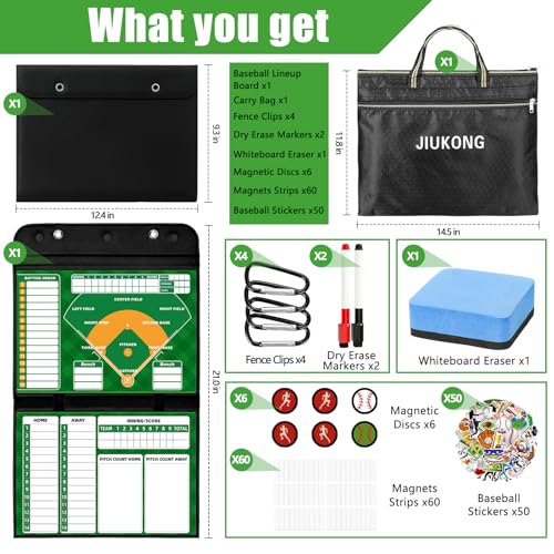 Magnetic Baseball Lineup Board for Dugout, 60 Magnets Coaching Clipboard with Dry Erase & Waterproof Bag – Dugout Organizer for Youth Baseball & Softball Coaches - style: Baseball