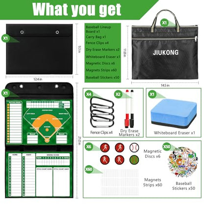 Magnetic Baseball Lineup Board for Dugout, 60 Magnets Coaching Clipboard with Dry Erase & Waterproof Bag – Dugout Organizer for Youth Baseball & Softball Coaches - style: Baseball