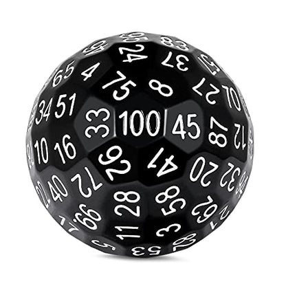 DNDND d100 Polyhedral Solid Black Single 100 Sided Dice with Translucent Pouch (Solid Black with White Number) - color: Solid Black