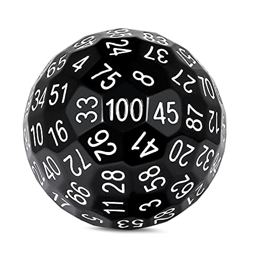DNDND d100 Polyhedral Solid Black Single 100 Sided Dice with Translucent Pouch (Solid Black with White Number) - color: Solid Black