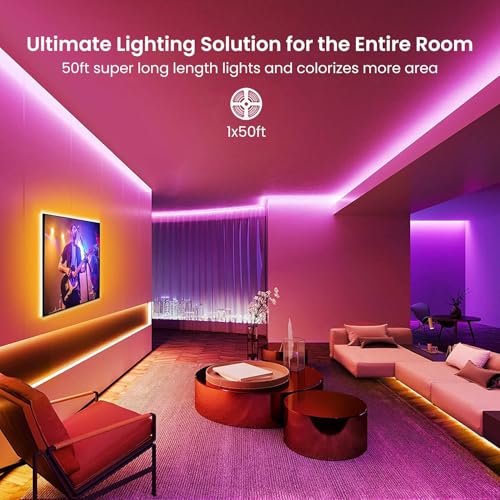 GUPUP WiFi Led Lights 50 ft, Smart App Controlled Led Strip Lights, Compatible with Alexa and Google Assistant Devices, Voice Control,Music Sync,Color Changing Tape Lighting | Compatible with Alexa and Google Assistant Devices, Voice Control,Music Sync,Co
