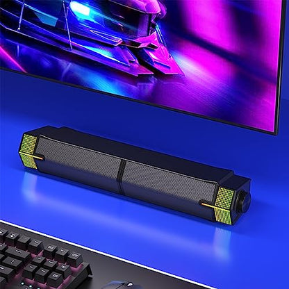 Jeecoo M20 Bluetooth Computer Speakers for PC Desktop Monitor, Gaming PC Sound Bar - Wired USB-Powered, Superb Stereo Sound, with Gradient RGB Lighting - Combine/Separate to Customize Your Desk