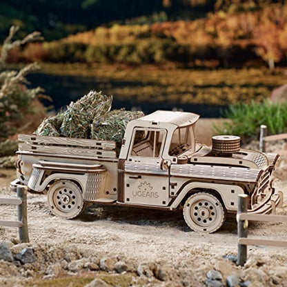 UGEARS Wooden 3D Puzzles for Adults - Pickup Lumberjack Model Car Kits 3D Puzzle Adult Crafts - Mechanical Wooden Model Kits for Adults Retro Chevrolet 3100 Inspired - style: Pickup Lumberjack