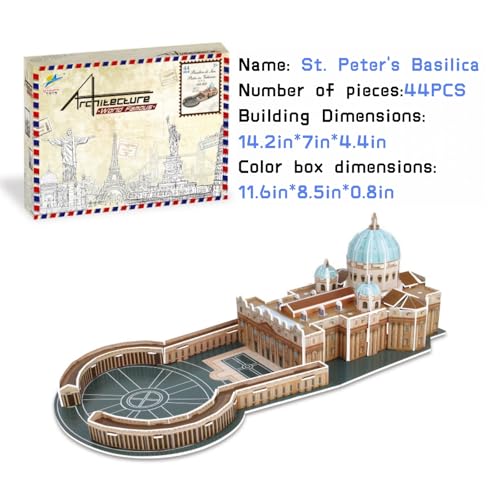 Architecture World Famous of 3D Puzzle.Build Your Own Collection of 17 Global Landmarks (Notre Dame, Colosseum) - Educational DIY Model Kit for Kids & Adults. (St. Peter's Basilica) - color: St. Peter's Basilica