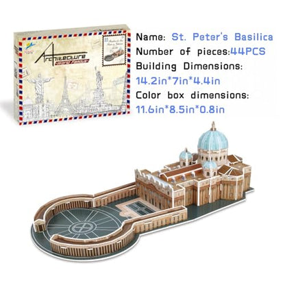 Architecture World Famous of 3D Puzzle.Build Your Own Collection of 17 Global Landmarks (Notre Dame, Colosseum) - Educational DIY Model Kit for Kids & Adults. (St. Peter's Basilica) - color: St. Peter's Basilica