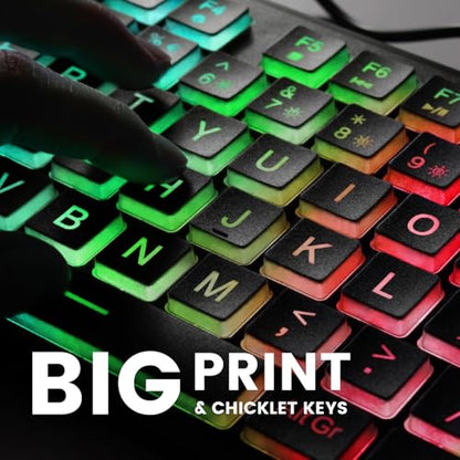 Perixx PERIBOARD-317RGB Wired Backlit USB Keyboard - Big Print Letter with RGB Illuminated LED - US English Layout - style: RGB Backlit