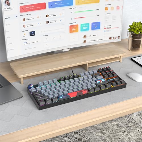 75% Mechanical Gaming Keyboard with Red Switch, RGB LED Backlit Keyboard Grey, 87 Keys Compact TKL Wired Computer Keyboard for Windows Laptop PC Gamer (87 Dolch) - color: 87 Dolch/Red Switch