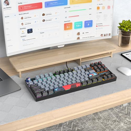 75% Mechanical Gaming Keyboard with Red Switch, RGB LED Backlit Keyboard Grey, 87 Keys Compact TKL Wired Computer Keyboard for Windows Laptop PC Gamer (87 Dolch) - color: 87 Dolch/Red Switch