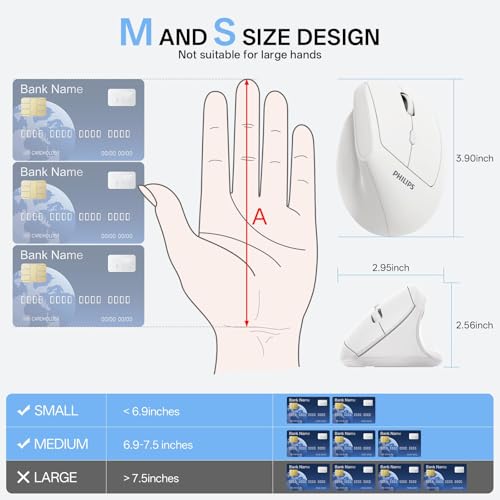 Philips Ergonomic Mouse - Vertical Mouse with 800/1200/1600 Adjustable DPI, 6 Silent Buttons, Auto Power Saving,Light Weight,2.4GHz Wireless Mouse for Laptop,Desktop, PC- White - color: White