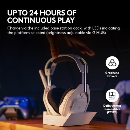 Logitech G Astro A50 X Multi-Platform Wireless Gaming Headset + Base Station for PS5/Xbox/PC: PLAYSYNC Video & Audio Switcher, HDMI 2.1 4K 120Hz VRR, <24bit/48kHz, 24hr Battery, 2.4GHz & BT - White - color: White, style: PLAYSYNC Video & Audio