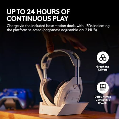 Logitech G Astro A50 X Multi-Platform Wireless Gaming Headset + Base Station for PS5/Xbox/PC: PLAYSYNC Video & Audio Switcher, HDMI 2.1 4K 120Hz VRR, <24bit/48kHz, 24hr Battery, 2.4GHz & BT - White - color: White, style: PLAYSYNC Video & Audio
