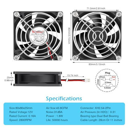 Wathai IP67 Waterproof 80mm x 25mm 12V Cooling DC Fan for RV Fridge Exhaust | 2 Pack, Dual Ball, 3 Inch, High Speed 12V Fan for RV Fridge Refrigerator DC Brushless Fan 12V waterproof 80mm - size: 80x25mm