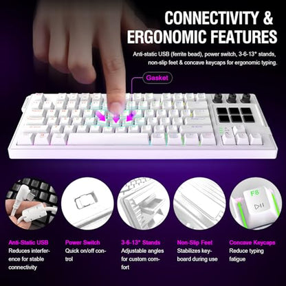 K1 Pro Macro Keyboard, Wired Only Full-Key Programmable On-Board Keypad, Custom Gaming Streaming Mechanical Keyboards with Screen & Knob, Gasket, RGB Backlit, Hot Swappable Shortcut Pad - color: White