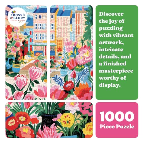 Cross & Glory | 1000 Piece Jigsaw Puzzles for Adults | Petal Promenade | Springtime in Paris | Vibrant Spring Colors | 2mm Thick Pieces | Bonus Reference Poster | Satin Finish | Ages 14+ - color: Spring Hues