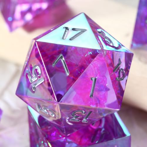 Iridescent Plating Purple Sharp D&D Dice, DNDND Handmade DND Resin Sharp Edge D&D Die with Gift Case for Dungeons and Dragon Tabletop Games (Iridescent Plating Purple) - color: Iridescent Purple