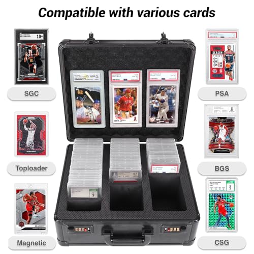 Graded Card Storage Box 3 Slots, PSA/BGS & More Graded Slabs-Collector Box for Trading & Sports Cards with Coded Lock, Easy to Carry (No Card) - style: 3 SLOTS