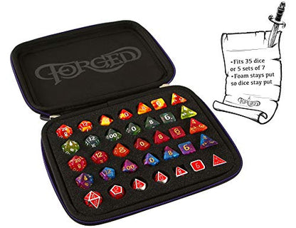 Forged Dice Co. Dicemaster's Display & Storage Box - Holds 35 Metal or Plastic Polyhedral Dice / 5 Sets - color: Gray Zipper