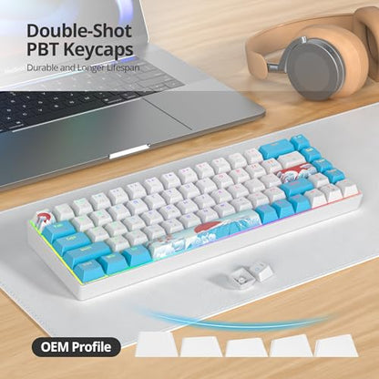 Portable 60% Mechanical Gaming Keyboard White/Blue, RGB Backlit Wired Key Board with Red Switch, Compact 68 Keys Office Keyboards with for Windows Laptop PC (68 Sea/Red Switch) - color: 68 Sea/Red Switch