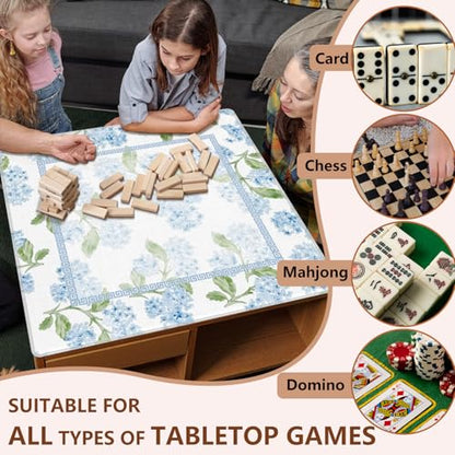 Blue Hydrangea Floral Mahjong Mat 31.5"x31.5", Grandmillennial Blue Flower Non-Slip Noise Reduction Gaming Mat for American Mahjong Poker Card Board Games Dominoes - color: Blue Hydrangea