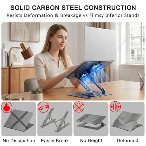 Laptop Stand with Cooling Fan, 360° Rotating Base Aluminum Laptop Riser, Foldable Ergonomic Computer Stand for Desk, Height Adjustable Notebook & All Laptops Up to 17.3" (Black) - color: Black
