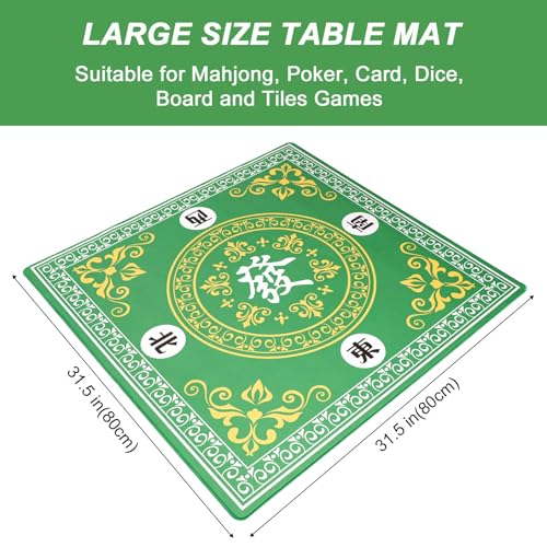Mahjong Mat,Mahjong Game Table Mat with 3 Dice & Carrying Bag,31.5"x31.5" Green Rubber Anti-Slip Playmat for Mahjong, Card, Board & Tile Games - color: Green