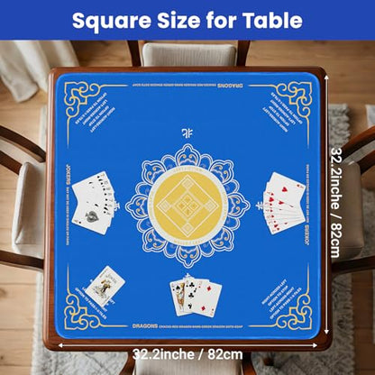 Mahjong Mat for Table, American Mahjong Mat with Rules, 32x32 Inch | Rubber Non-Slip Mah Jong Mat, Noise Reduction Table Cover Accessories for Mahjong, Poker, Board Games, Dominoe - color: Blue Flowers