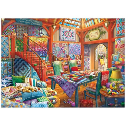 RoseArt Hobby Haven Quilt Shop 1000 Piece Jigsaw Puzzle | 19.25" x 26.625" Finished Size, Fully Interlocking Pieces, Bonus Poster Included, Made in USA - style: Quilt Shop