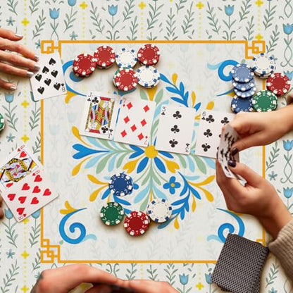 Blue and Yellow Chinoiserie Floral Mahjong Mat 31.5 x 31.5 in, Abstract Art Chinese Non-Slip Noise Reduction Gaming Mat for Table American Mahjong Poker Board Games Card Games Dominoes - color: Blue Yellow Abstract Floral Pattern Mahjong Mat