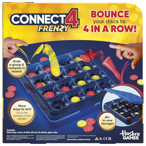 Connect 4 Frenzy Game | Bounce Discs 4 The Win | Family Party Games for Kids, Teens, and Adults | Ages 8+ | 2 to 6 Players | 10 Mins. | Portable Games