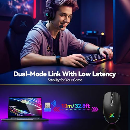 TECKNET Wireless Gaming Mouse 8000 DPI RGB Backlit Rechargeable Mouse-Black | 100Hrs Battery, Dual Mode(2.4G + USB-C) , 6 Programmable Buttons, Ergonomic Design for PC, Mac, Laptop and Gaming Setup