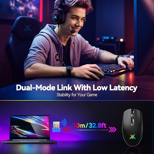 TECKNET Gaming Mouse, Wireless Gaming Mouse with 6 Programmable Buttons, RGB Backlit, Rechargeable Wireless Mouse UP to 8000 DPI, Macro Edit, 70Hrs for Laptop, PC, Mac Gamer (Full Black)