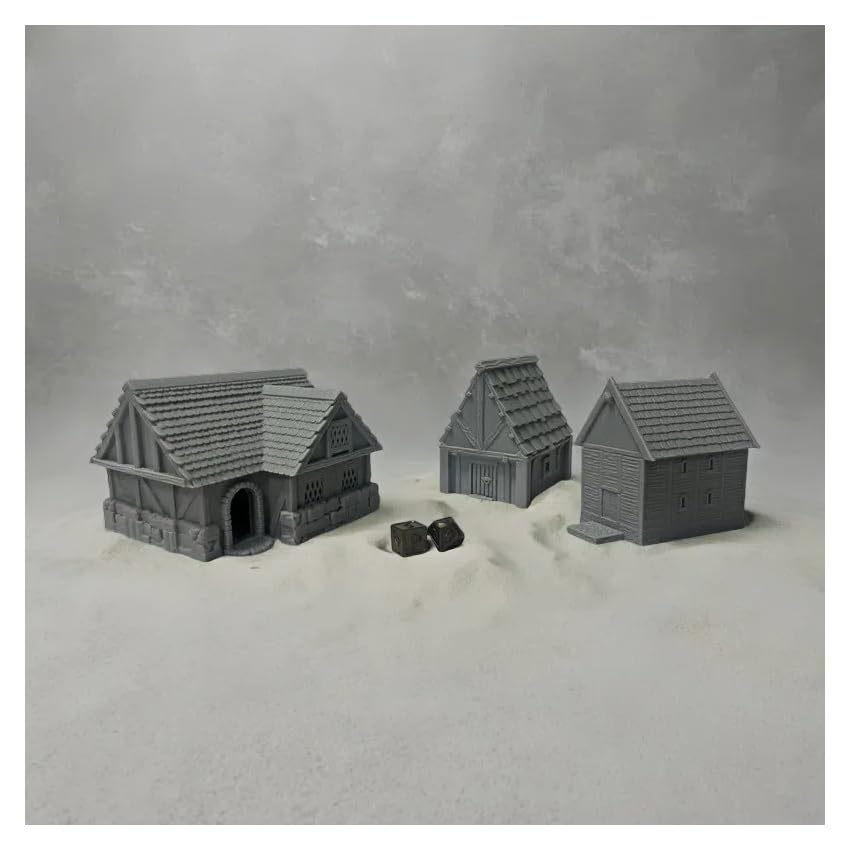 Paintable Tabletop Miniature Little Town Building Terrains Compatible with RPG War Games - 18mm Scale Dioramas Building Set Scenery with Medieval Architecture Style by HAUTICO (HVillageHouses1-1)