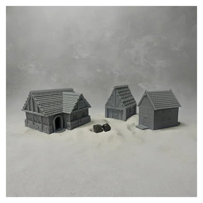 Paintable Tabletop Miniature Little Town Building Terrains Compatible with RPG War Games - 18mm Scale Dioramas Building Set Scenery with Medieval Architecture Style by HAUTICO (HVillageHouses1-1)