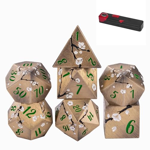 UDIXI Metal DND Dice Set, 7PCS Metal Polyhedral Dice Set Bronze for D&D RPG | White Flower, Metal Case Packaging, Heavy Metal Dice, D&D Gift, for Dungeons and Dragons Role Playing Games Tabletop Games - color: Flower/Bronzegreen