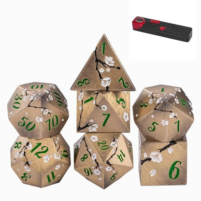 UDIXI Metal DND Dice Set, 7PCS Metal Polyhedral Dice Set Bronze for D&D RPG | White Flower, Metal Case Packaging, Heavy Metal Dice, D&D Gift, for Dungeons and Dragons Role Playing Games Tabletop Games - color: Bronze-green