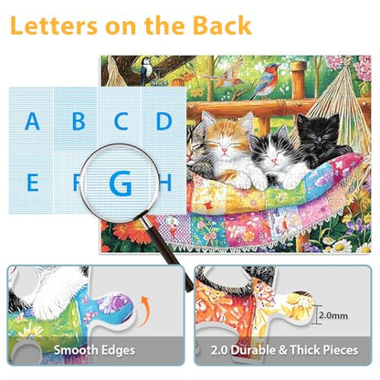 300 Piece Puzzle for Adults, Cat Birds Flower Puzzle for Adults Kids Seniors, Large Piece Animals Puzzles for Kids Ages 8-10 10-12, Challenging Puzzles Perfect for Game Nights, 20.5 * 15 in - style: Cats
