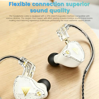 Wired Gaming Earbuds, QKZ AK6 PRO in Ear Monitors, Deep Bass Sound Wired Earbuds, HiFi in Ear Headphones with New 1DD 10mm Dynamic Driver, IEM for Music Gaming Video Calling (White) - color: White