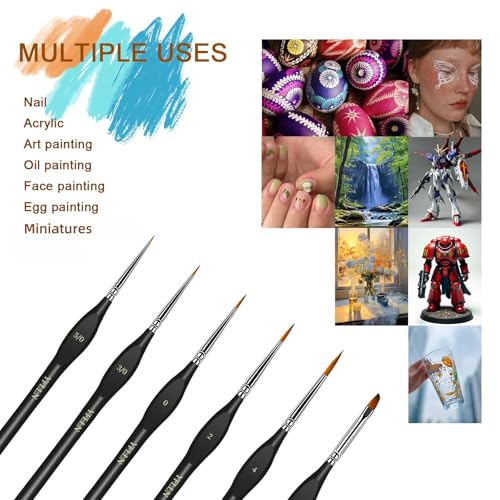 6Pcs Miniature Paint Brushes Set with Triangular Handles - for Acrylics, Oils, Watercolors & Paint by Number, Figurine(Black) - size: 6PCS