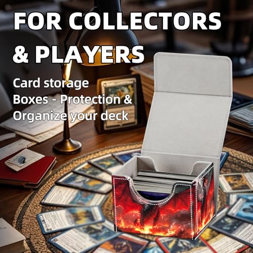 Trading Card Storage Box, Holds 100+ for MTG Cards, PU Leather with Magnetic Closure, Red Fire Dragon in Volcanic Durable Deck Box for Magic the Gathering, Trading Card Games - color: Red Fire Dragon in Volcanic