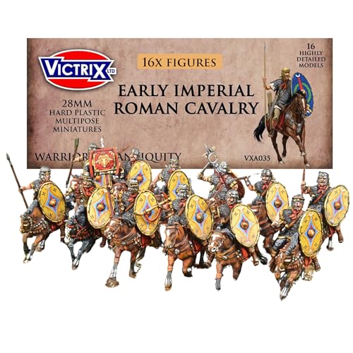 Wargames Delivered - Victrix Early Imperial Roman Cavalry Set with Bonus Miniature STL Download - 16 Highly Detailed 28mm Miniatures with Javelins, Shields, and Campaign Gear for Roman Wargaming